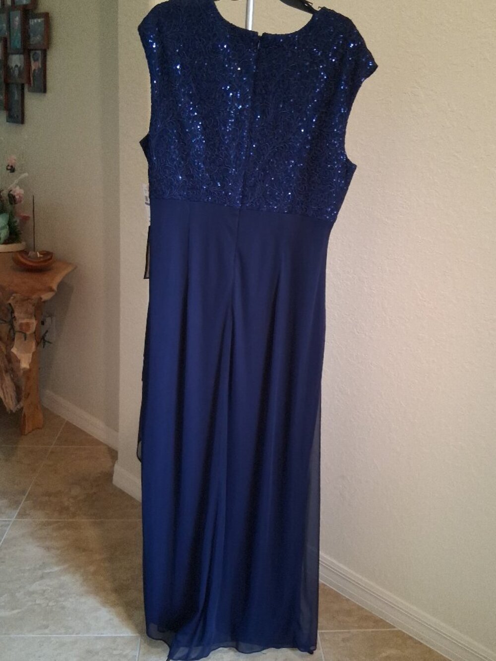 NWT Alex Evenings Formal Navy Sequin Lace Chiffon Gown for MOB or MOG – Size 18 - Picture 3 of 7